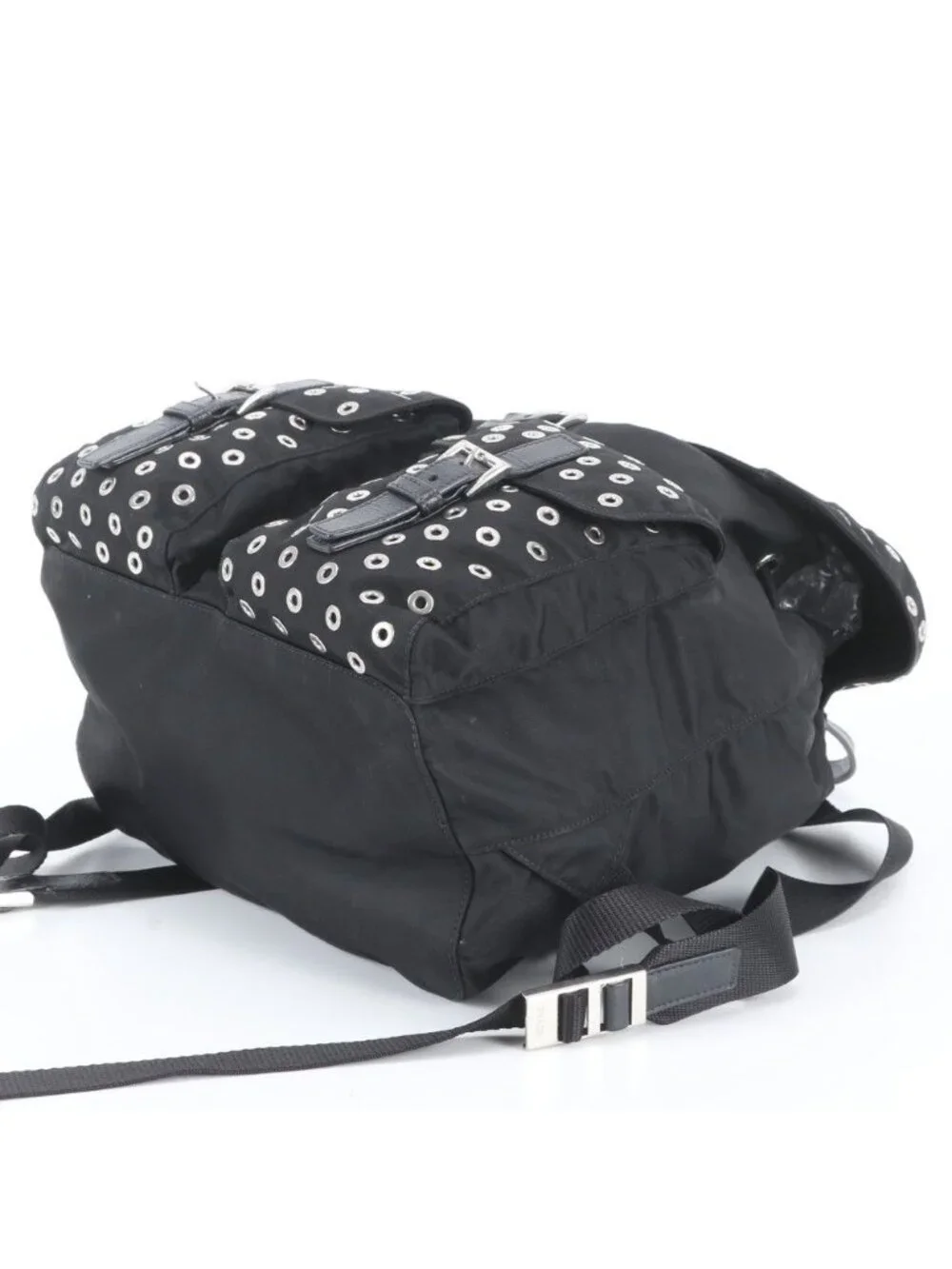 Prada Tessuto Nylon Perforated Leather Backpack Black